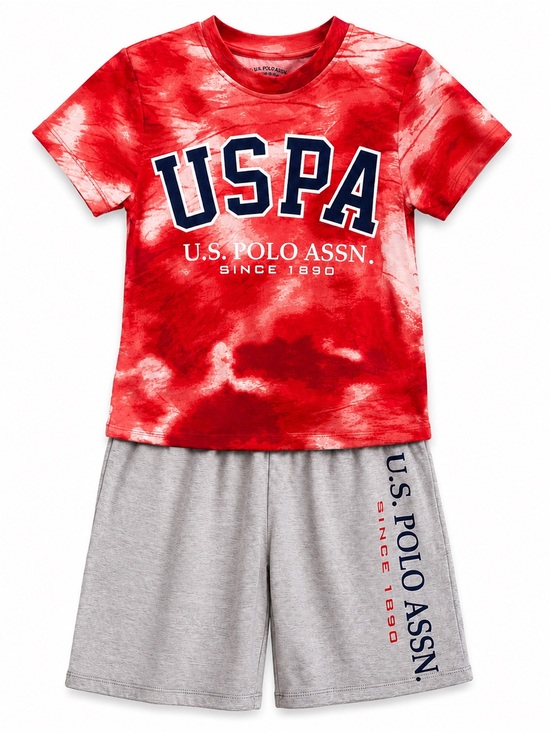 U.S. Polo Assn. Other - US Polo Assn Boys Pajama Set 6/7 Red Tie Dye USA Shirt Gray Shorts SleepWear New